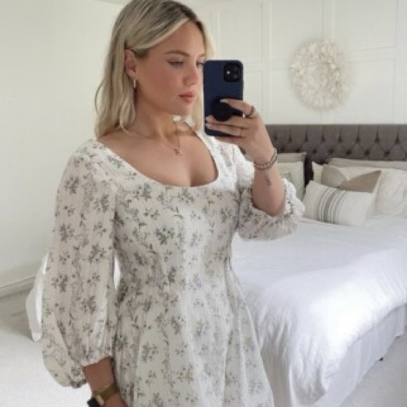 H&M x Brock Collection Floral Balloon Puff Sleeve Mini Dress Sundress Sun Size S - Picture 16 of 16